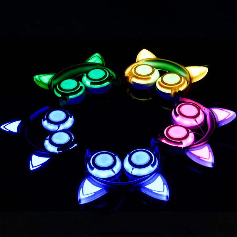 Glowing Cat Ear Foldable Headphones GidgetBox